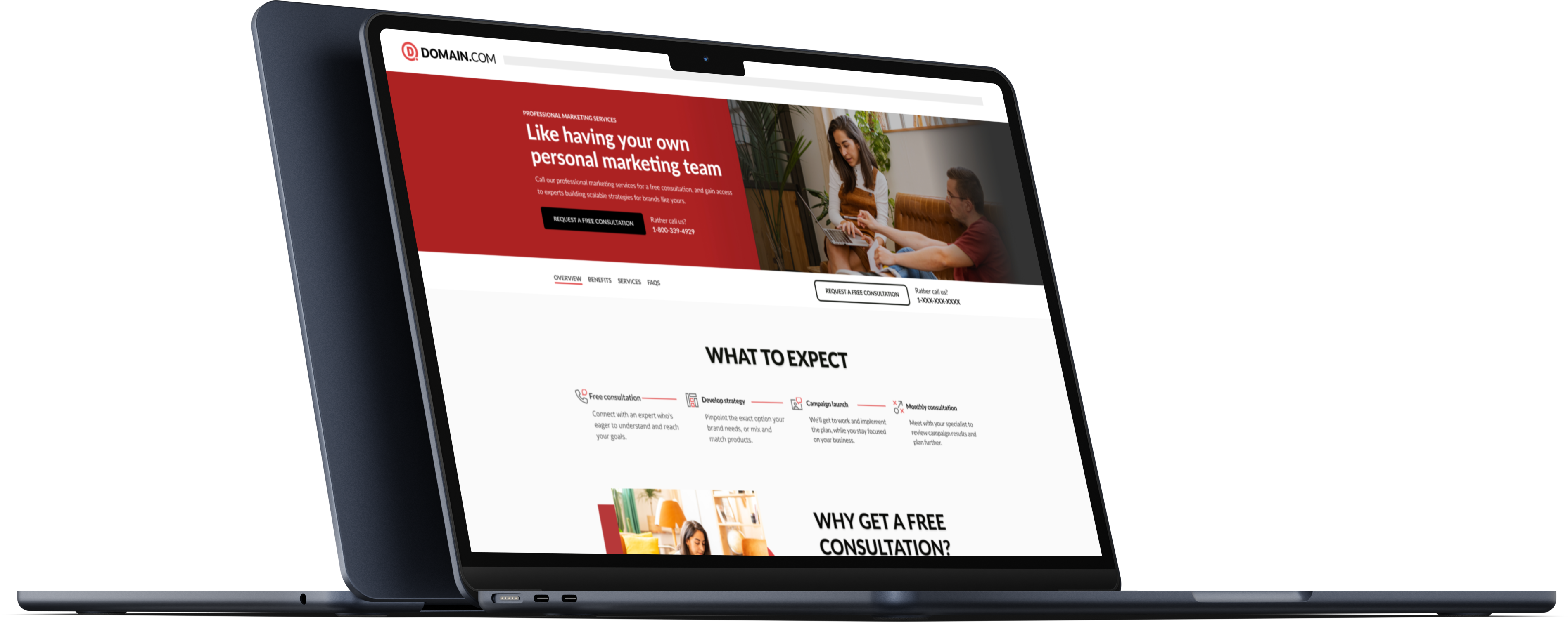 picture of laptop showing the marketing page for Domain.com